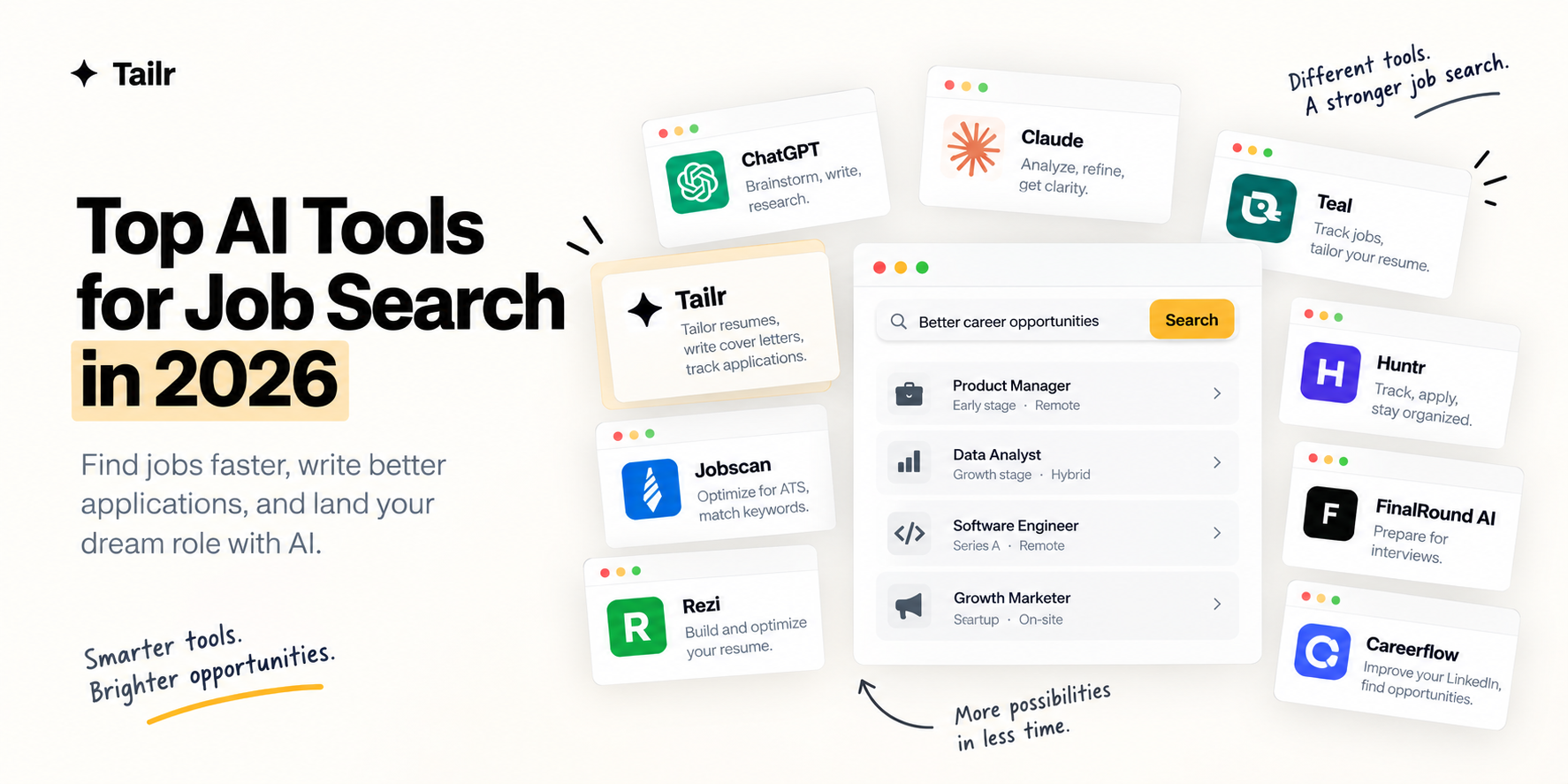 AI job search tools for finding jobs, tailoring resumes, writing applications, and preparing for interviews