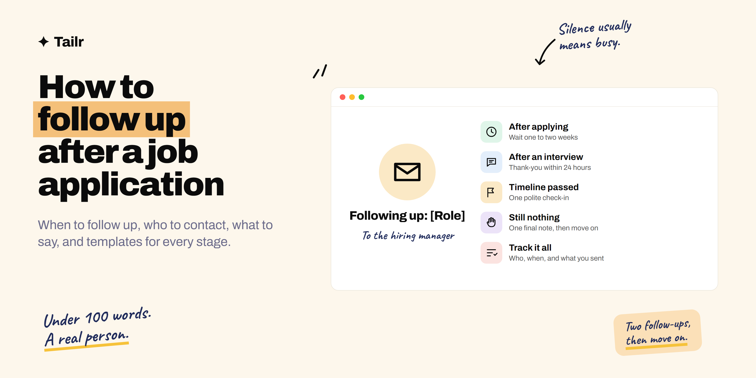 A follow-up timeline: wait a week or two after applying, thank interviewers within a day, check in once, then move on