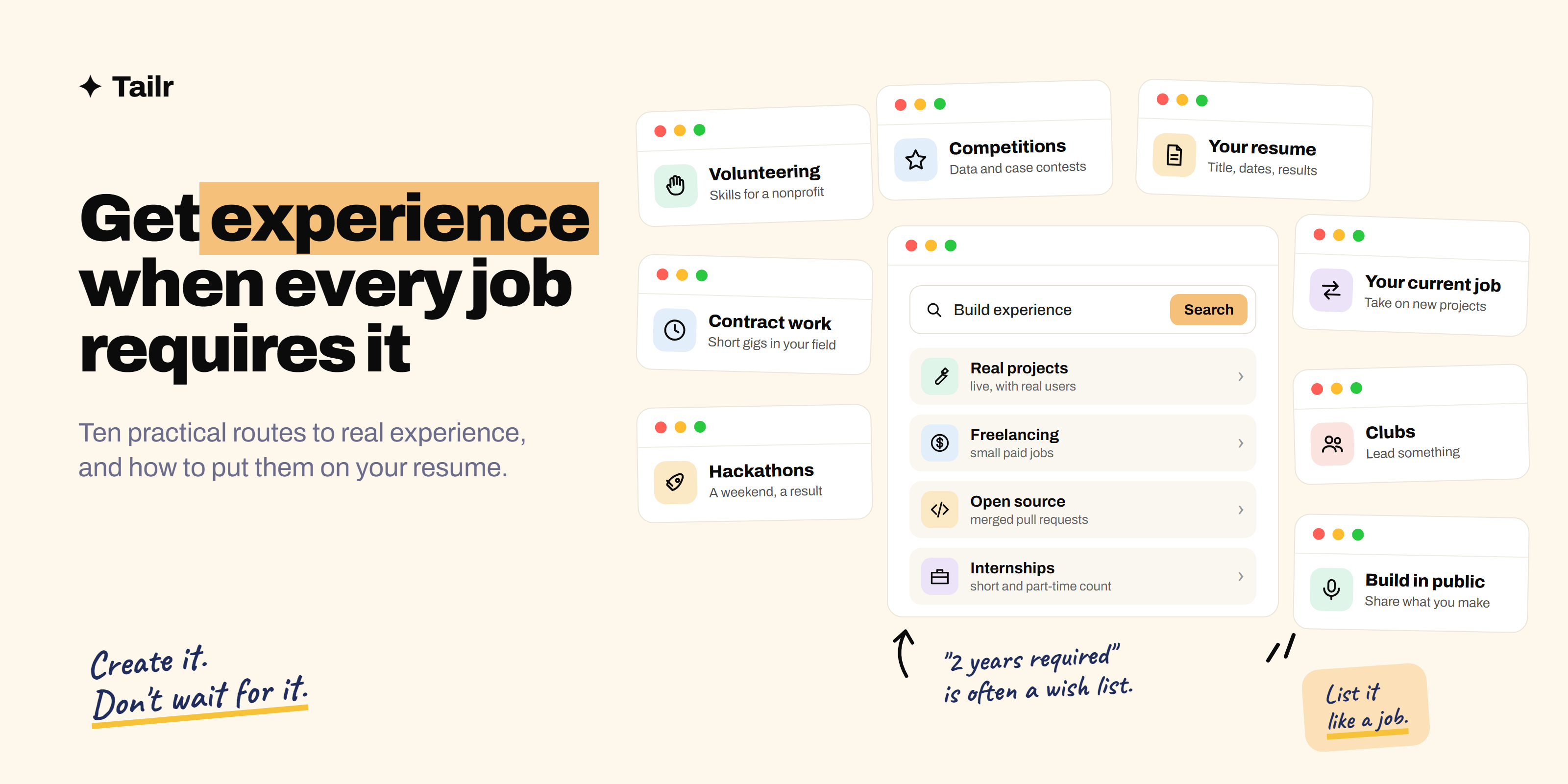 Ways to build experience before your first job: projects, freelancing, open source, internships, volunteering and hackathons